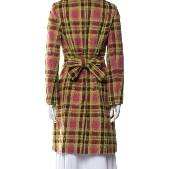 Milly Pink and Green Plaid Trench Coat - Picture 3 of 3